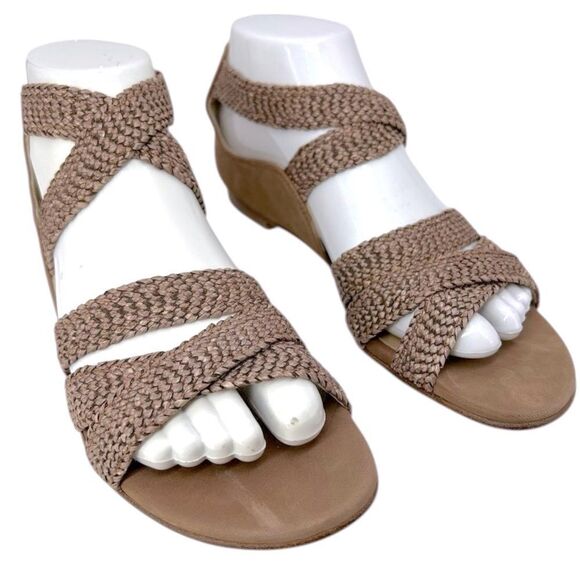 Stuart Weitzman Womans Bounceraf Braided Sandals 7 shoes brown strappy flats - Picture 1 of 14